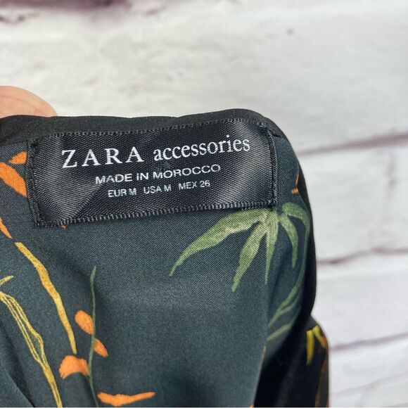 Zara Accessories Bodysuit Plunging V Neck Top Size M Black Orange Floral Turtle - Picture 9 of 16